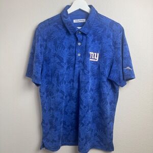 Tommy Bahama Mens New York Giants Blue Tropical Hawaiian Polo Shirt Large L NF